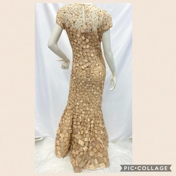 CAROLINA HERRERA silk champagne gold Mix media short sleeves, long gown - Picture 5 of 15